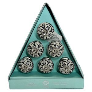 Casa Decor 6  White With Black Accents Drawer Pulls Knobs W Silver Filigree New